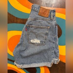 Levi's 501 Blue Denim Shorts with Distressed Detail